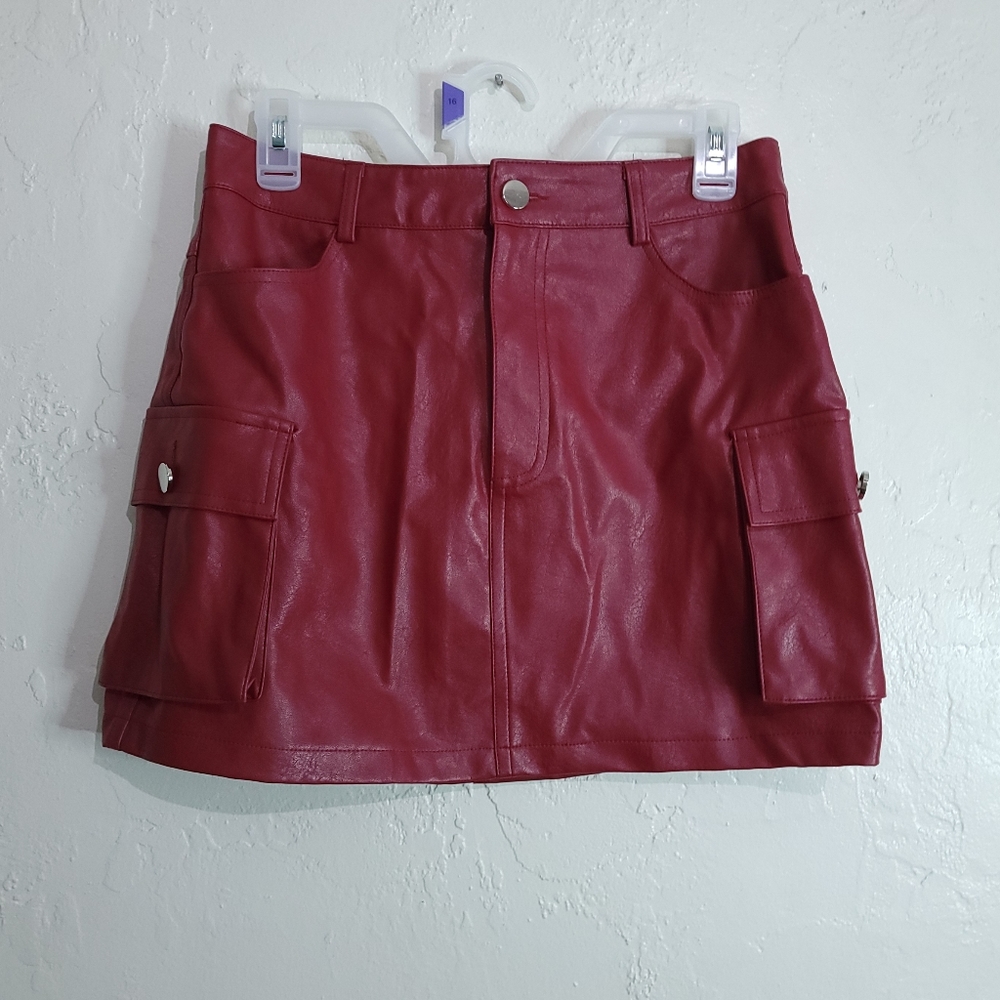Fashion Nova Red Vegan Leather Skirt